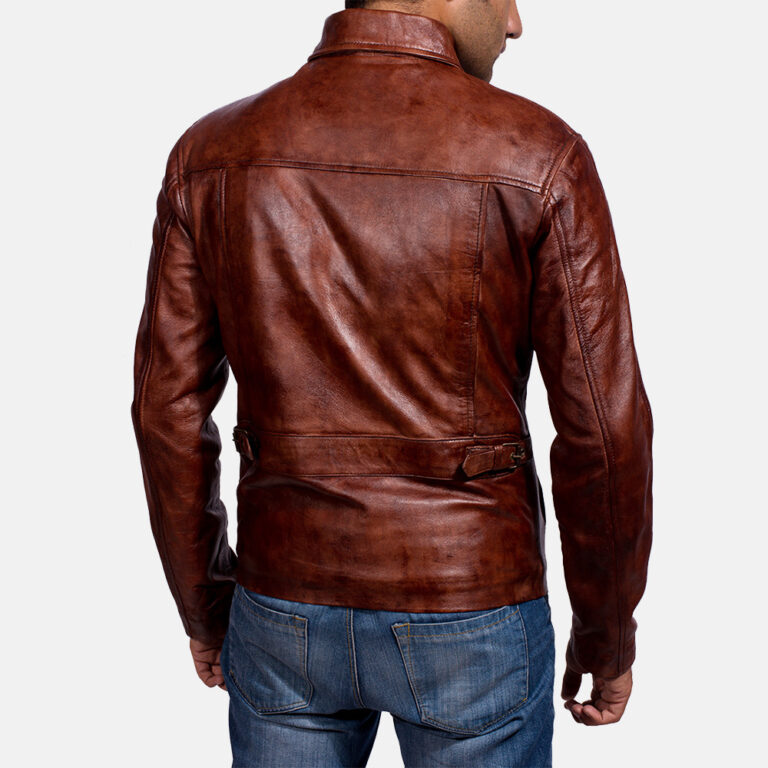 Mens Abstract Maroon Leather Jacket 4-1491374455821